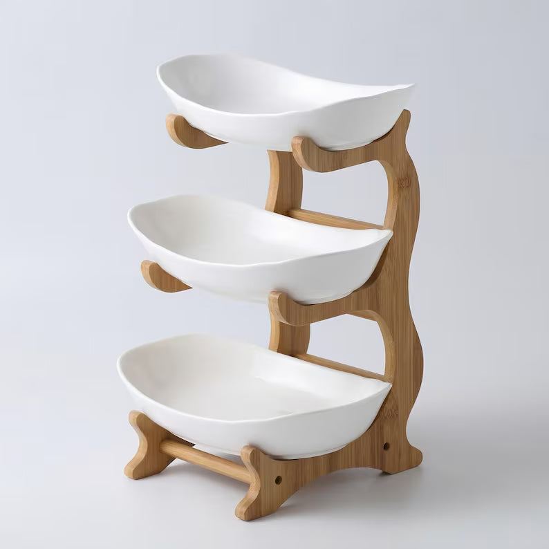 Wooden Fruit Bowl Stand | Tiered Kitchen Organizer | Modern Dry Fruit Display Rack