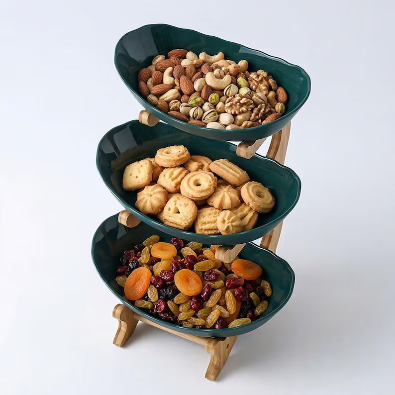 Wooden Fruit Bowl Stand | Tiered Kitchen Organizer | Modern Dry Fruit Display Rack